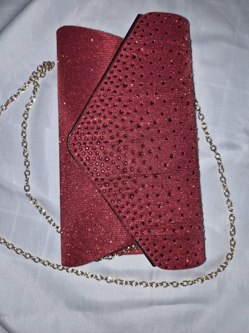 Red Rhinestone Evening Clutch with Gold Chain